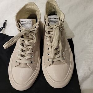 Article No. 1008 Beige Canvas Linen Look PwtchHigh-Top Athletic Shoes Sneakers